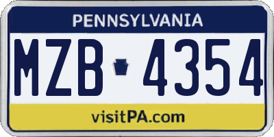 PA license plate MZB4354