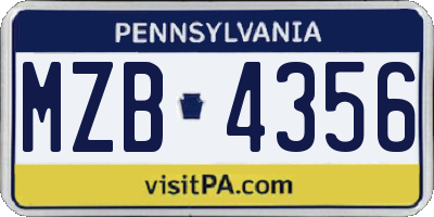 PA license plate MZB4356