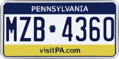 PA license plate MZB4360