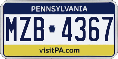 PA license plate MZB4367