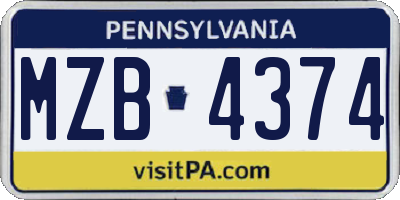 PA license plate MZB4374