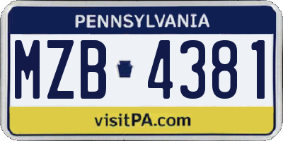 PA license plate MZB4381