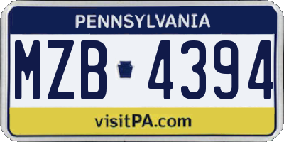 PA license plate MZB4394