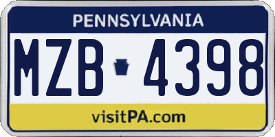 PA license plate MZB4398