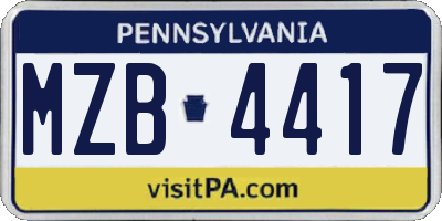 PA license plate MZB4417