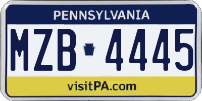 PA license plate MZB4445