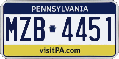 PA license plate MZB4451