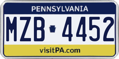 PA license plate MZB4452