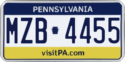 PA license plate MZB4455
