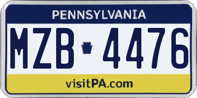 PA license plate MZB4476