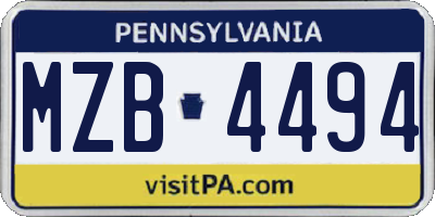 PA license plate MZB4494