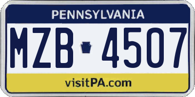PA license plate MZB4507