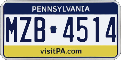 PA license plate MZB4514