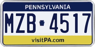 PA license plate MZB4517