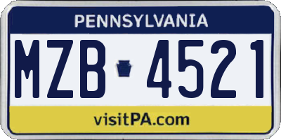 PA license plate MZB4521