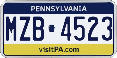 PA license plate MZB4523