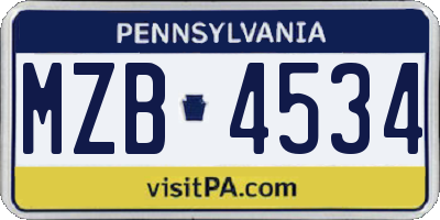 PA license plate MZB4534