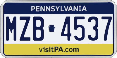 PA license plate MZB4537