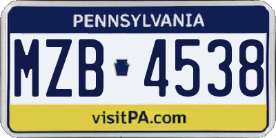 PA license plate MZB4538