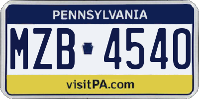 PA license plate MZB4540