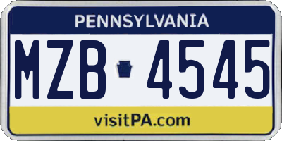 PA license plate MZB4545