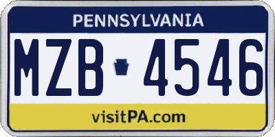 PA license plate MZB4546