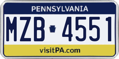 PA license plate MZB4551