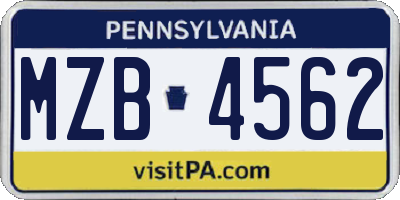 PA license plate MZB4562
