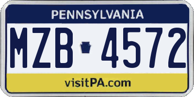 PA license plate MZB4572