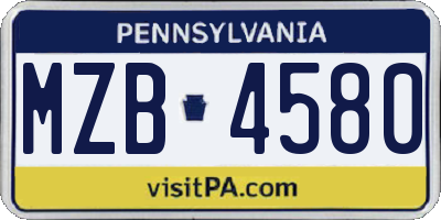 PA license plate MZB4580