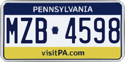 PA license plate MZB4598