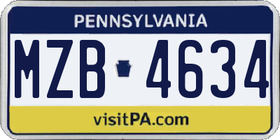 PA license plate MZB4634