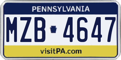 PA license plate MZB4647