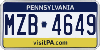 PA license plate MZB4649