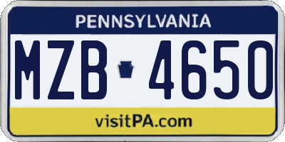 PA license plate MZB4650