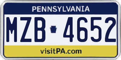 PA license plate MZB4652