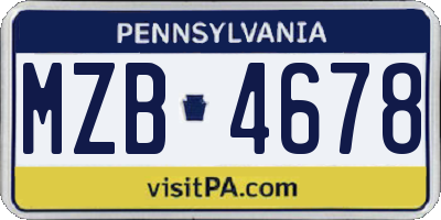 PA license plate MZB4678