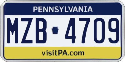 PA license plate MZB4709