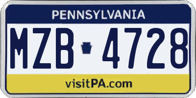 PA license plate MZB4728