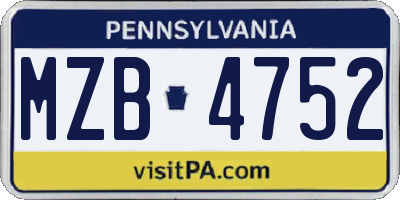 PA license plate MZB4752