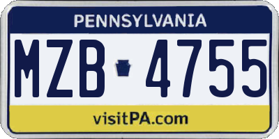 PA license plate MZB4755