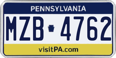 PA license plate MZB4762