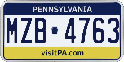 PA license plate MZB4763