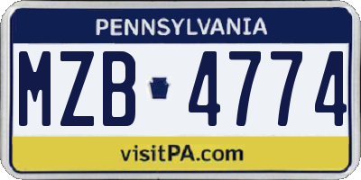 PA license plate MZB4774