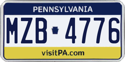 PA license plate MZB4776