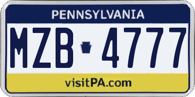 PA license plate MZB4777