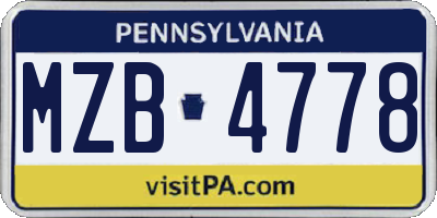 PA license plate MZB4778