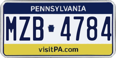 PA license plate MZB4784