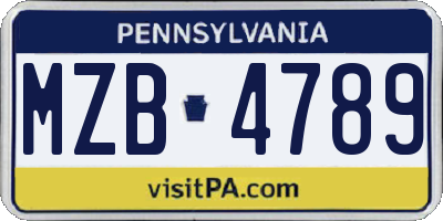 PA license plate MZB4789