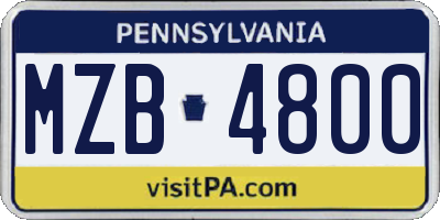 PA license plate MZB4800